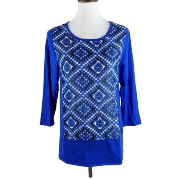 Vince Camuto Tops - Vince Camuto Tunic Top Womens Size Small Blue Ikat 3/4 Sleeves